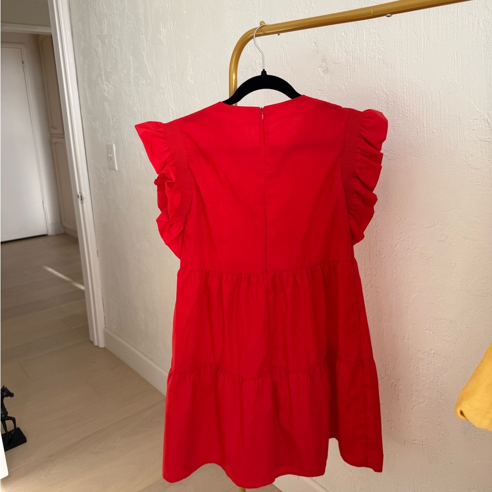 Red Ruffle Sleeve Dress - Picture 2 of 2